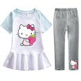 thumbnail image 3 of Hello Kitty Girl Hit Color falda de hoja de loto de manga corta pantalones casuales sólidos conjunto de dos piezas bebé nueva moda traje culotte de algodón, 3 of 5