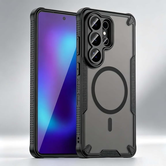 For Samsung Galaxy S22 Plus Phone Case,Compatible with Wireless Charging,Anti-fingerprinting Matte Translucent Back Design,Heavy Duty Shockproof Non-Slip Protection,Rugged Phone Case,Black
