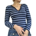 thumbnail image 4 of Franhais Women  Long Sleeve Crop Top Stripe V Neck Top Tee Sexy 90s E-Girl Slim Fit Vintage Blouses Streetwear, 4 of 6