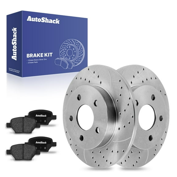 AutoShack 10.62" (269.7 mm) Rear Solid Drilled & Slotted Brake Rotors Coated   Ceramic Brake Pads | Replacement for 2004-2012 Chevrolet Malibu | Silver Zinc Coated | 6-PC Brake Kit | SilverShield Pro