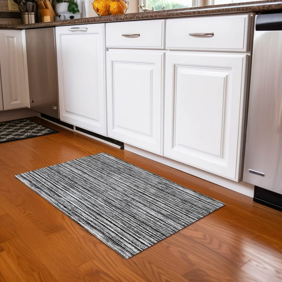 Addison Rugs Chantille Indoor/Outdoor Transitional Stripes Black Washable Rectangle Rug, 1'8" x 2'6"