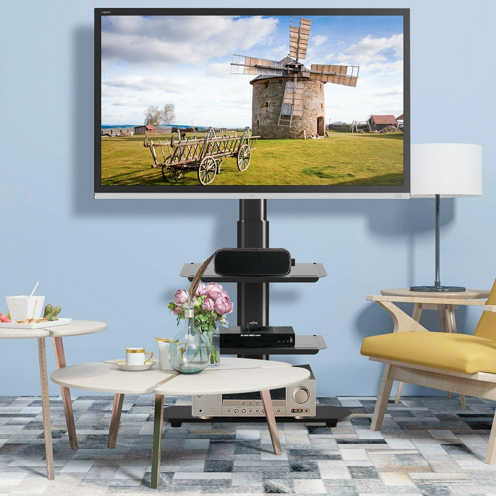 Modern Floor TV Stand with Mount for TVs up to 55" Black Adjustable