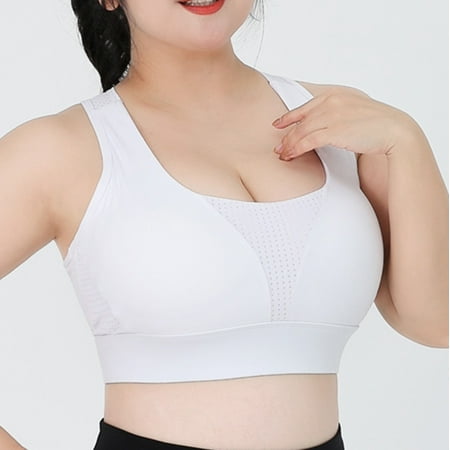 

WHLBF Women s Plus Size Mesh Stitching Sports Underwear High Strength Fitness Vest Latex Bra Pad Yoga Clothes White 10(XL)