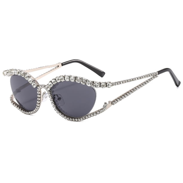 Gafas de sol con forma de ojo de gato y diamantes, gafas de sol con personalidad de moda, gafas de sol femeninas con forma cóncava