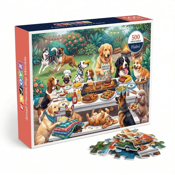 500 Piece Jigsaw Puzzle – Dogs Backyard BBQ Party Scene, Colorful Illustration, Premium Thick Pieces, Low Dust, Challenging Adult Puzzle