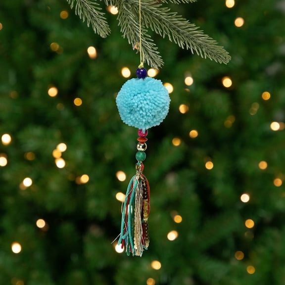Northlight 8" Turquoise Blue Dangling Tassel Christmas Ornament