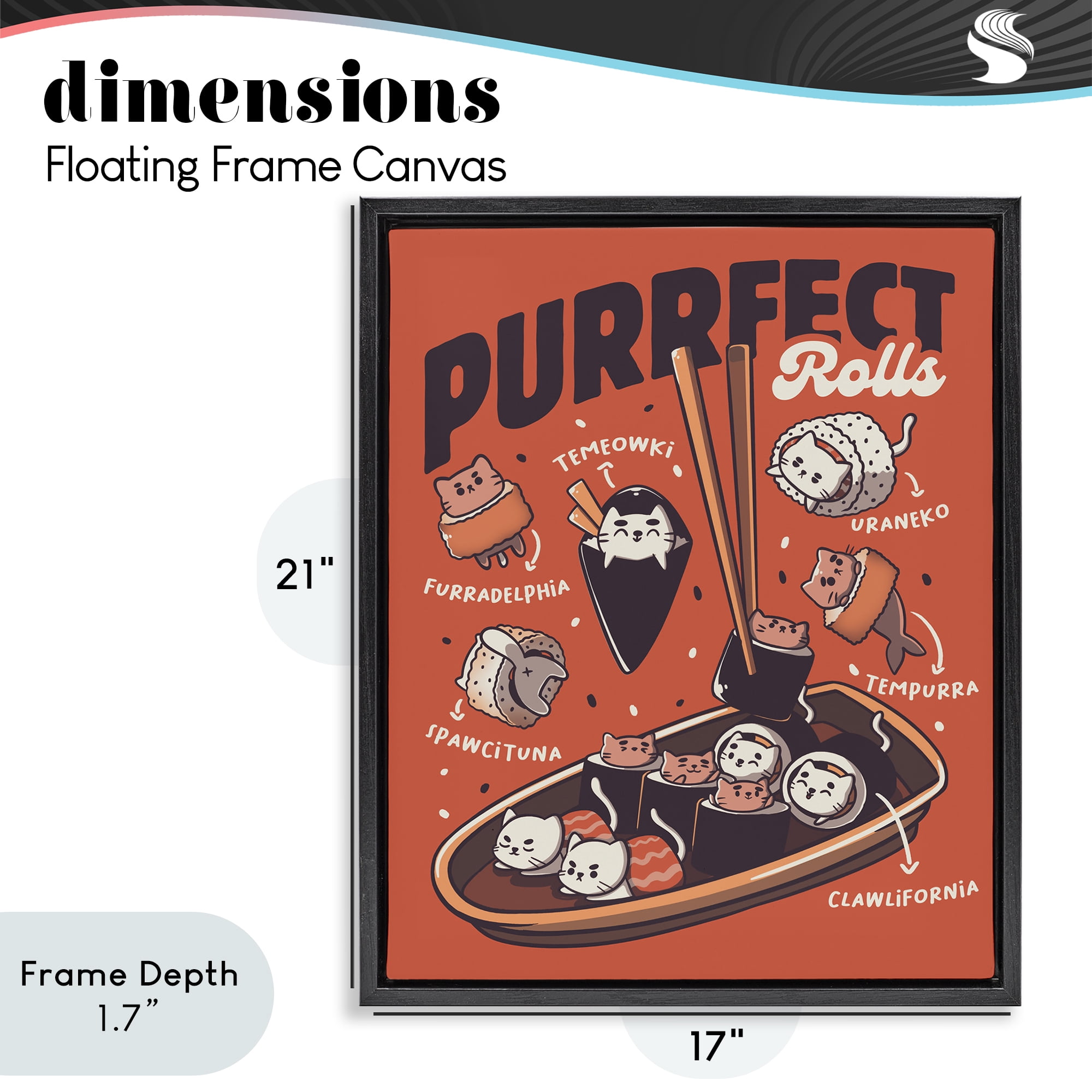 Stupell Industries Purrfect Rolls Sushi Cats Black Framed Floater Canvas Wall Art, design by Tobe Fonseca