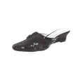 thumbnail image 2 of Women's Flat Mules Closed Pointed Toe Slip On Sequin Embroidery Applique Low Heel Backless Shoes-Black-11, 2 of 3