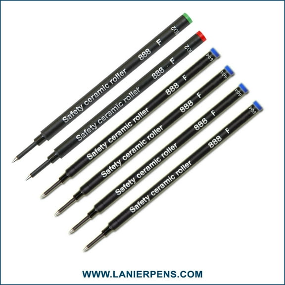 6X Schmidt 888 F Safety Ceramic Rollerball Refill Green/Red/Blue Ink Fine Tip