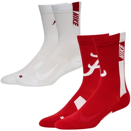 Nike Mid Ankle Socks Alabama Crimson Tide Nike Two-Pack Home and Away Multiplier Performance Crew Socks - Crimson/White ()
