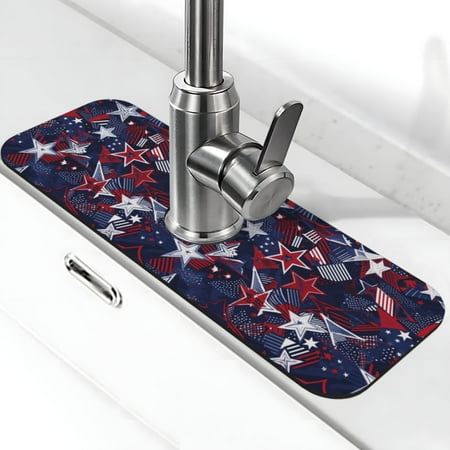 

Faucet Suction Pad Pool Rubber Pad 15in×5.5in Protective Pad For Kitchen Bathroom Countertop Sink Blue Red American Flag Color Matching Stars