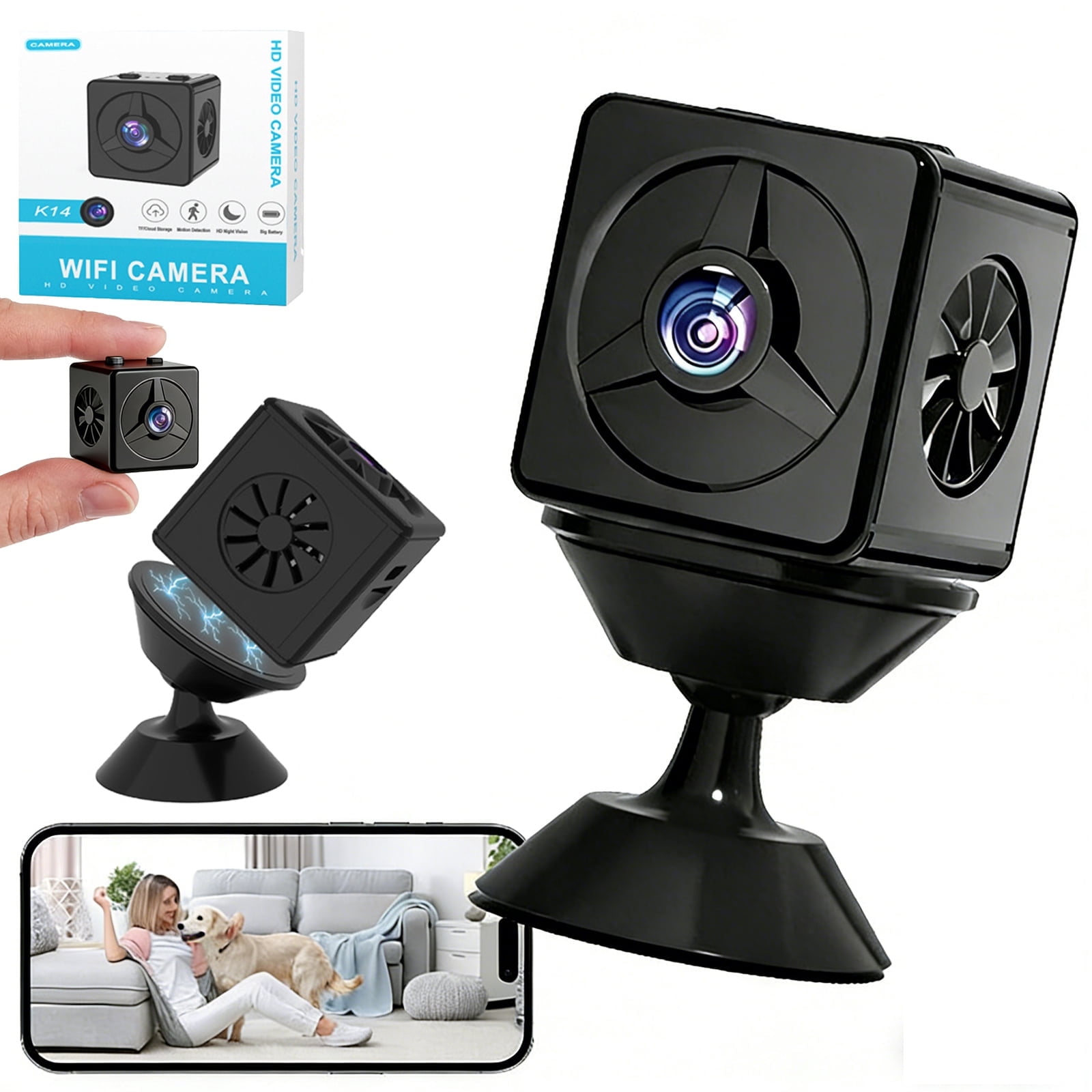 LC-dolida 1080P Wireless Indoor Camera, Mini Home Security Camera with Night Vision and Motion Detection,Wide Viewing Angle Type-C Charging SD & Cloud Storage for Pet Monitoring and Baby Monitor
