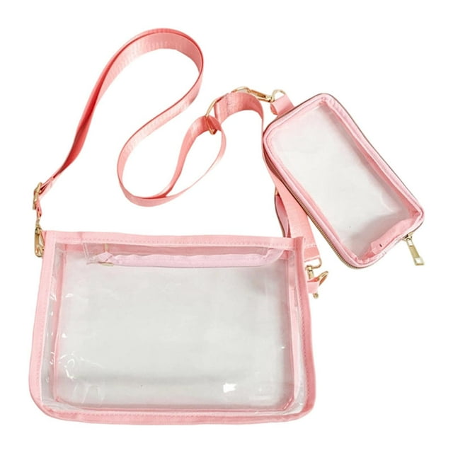 Bolso transparente de PVC transparente, bolso bandolera transparente para viajes y deportes. Rosa