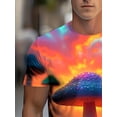 thumbnail image 5 of Men's Luminous Mushroom Forest T-Shirt- Printed Short Sleeves, Lightweight Polyester Fabric,Glow-in-the-dark Design, Casual Streetwear, Suitable for All Seasons,, 5 of 7