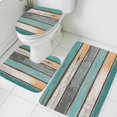 thumbnail image 3 of Farmhouse Teal Orange Bath Mat 3 Piece Bathroom Rug Set, Country Vintage Wooden Non Slip Bath Rug Contour Mat and Toilet Lid Cover, Absorbent Shower Mats Soft Bath Rugs and Mats Sets, 3 of 8
