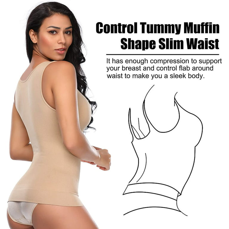 QRIC Tummy Control Camisole for Women Shapewear Tank Tops with Built in Bra  Slimming Compression Top Vest Seamless Body Shaper