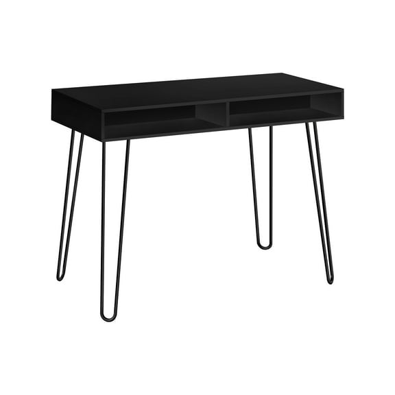 40 Inch Black Modern Computer Desk with Hairpin Legs and Open Storage