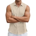 thumbnail image 3 of Domuza Men's Cotton Linen Shirts Casual Lapel Sleeveless Button-Up Shirts 2026 New Fashion Lightweight Vacation Beach Tops Beige L, 3 of 3