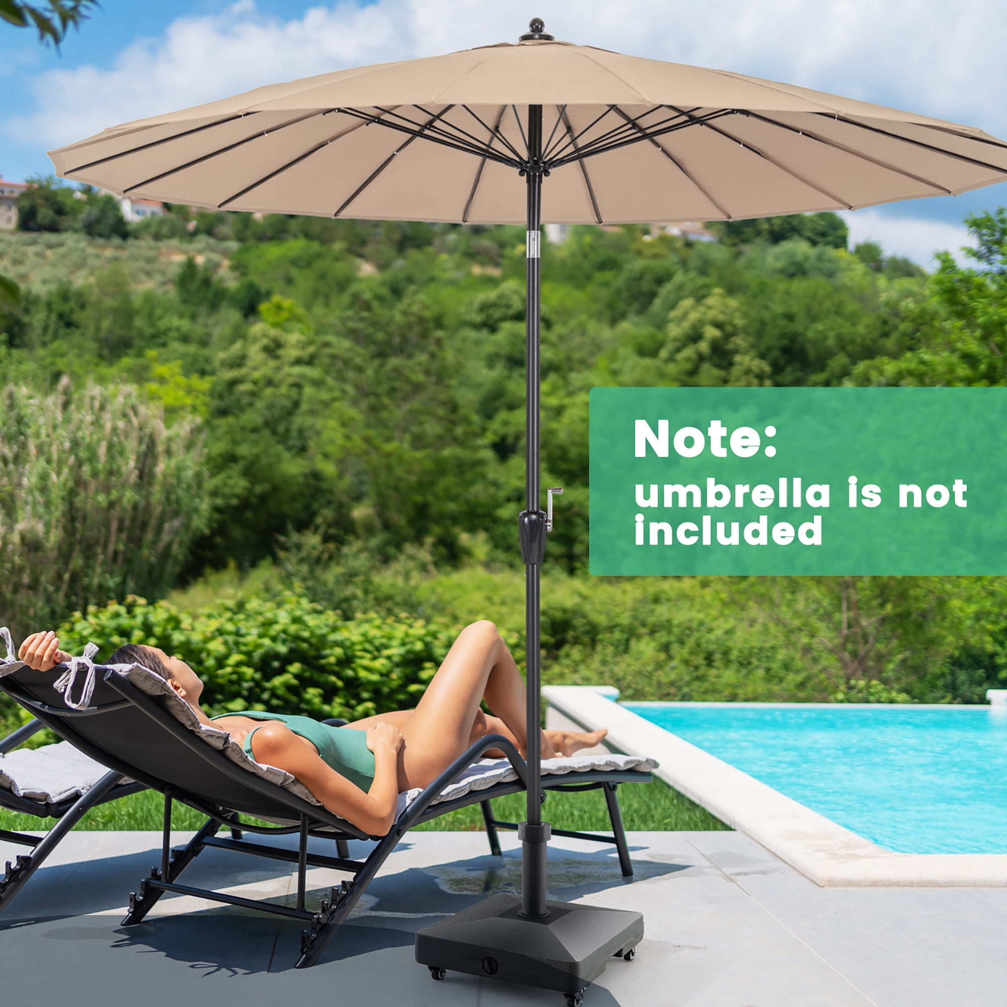 Gymax Patio Umbrella Base w/ 4 Universal Wheels 2 Receivers Square Pole Stand Outdoor