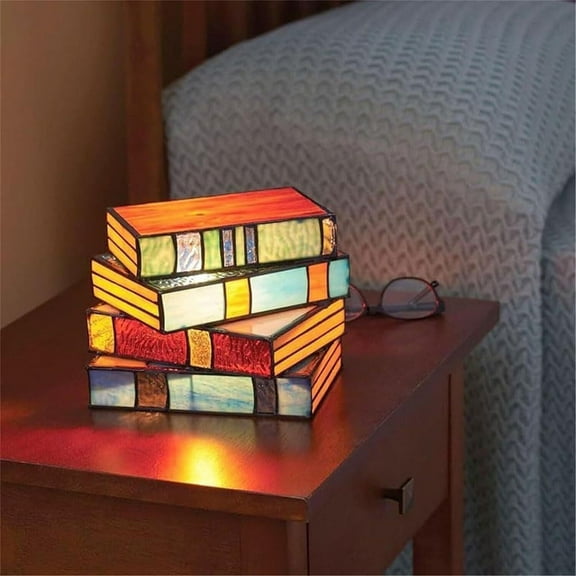 Stained Glass Stacked Books Lamp, Stained Glass Lamp Vintage Lamp, Book Decor Lamp for Living Room, Stained Glass Book Lamp Tiffany Style Table Lamp, Desk Lamp, Bedside Lamps