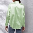 thumbnail image 2 of Summer Tops for Women Satin Satin Imitation Silk Long Sleeved Button Down Blouse Shirts for Women, 2 of 5