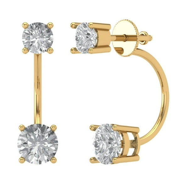 3 ct Screw-Back Stud Earrings for Women | 6.5mm Round Cut Moissanite | 14K Yellow Gold