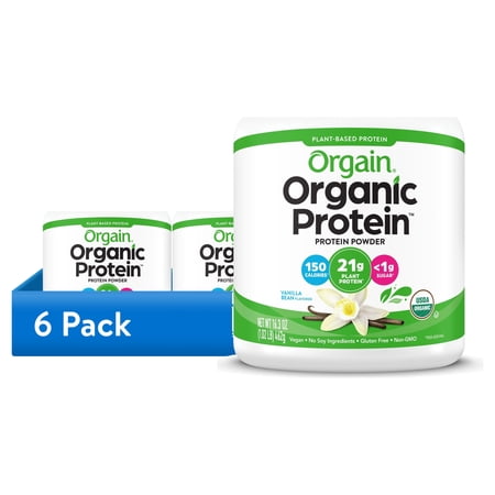 (6 pack) Orgain Organic Vegan 21g Protein Powder, Plant Based Shake Drink, Vanilla Bean 1.02lb