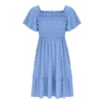 thumbnail image 4 of mgoYE Casual Toddler Girl Dress Girls Short Sleeve Dress Dot Square Neck Smocked Summer Dresses(Blue,6-7 Years), 4 of 4