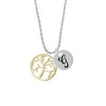 thumbnail image 2 of Delight Jewelry Goldtone Tree of Life in Circle Silvertone Script Initial Disc - G - Charm Necklace, 20"+3", 2 of 4