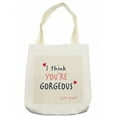 thumbnail image 1 of Saying Tote Bag, Valentines Day Slogan with Hearts of Love Compliment Design, Cloth Linen Reusable Bag for Shopping Books Beach and More, 16.5" X 14", Cream, by Ambesonne, 1 of 2