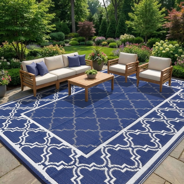 Outdoor Rug – Waterproof Reversible Plastic Straw Mat – UV-Resistant, Washable & Non-Shedding – Deck, Porch, Balcony, Backyard, Camping & RV