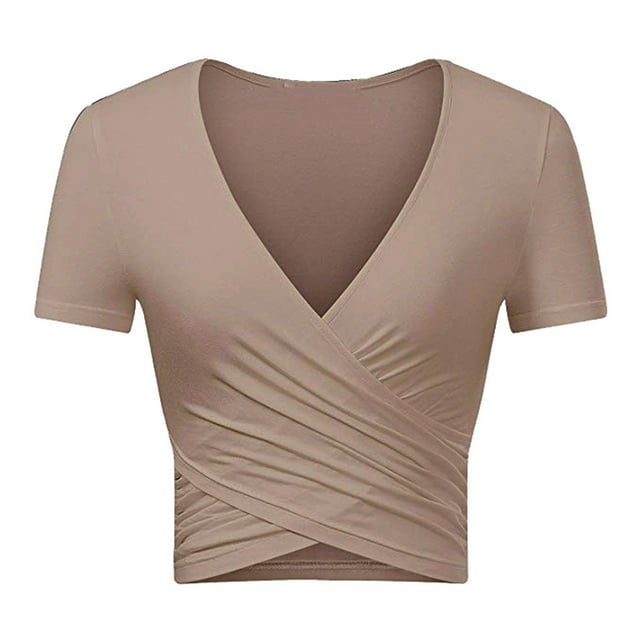 Gibobby Playeras Mujer Blusa de MujerCuello en V Manga CortaViajes(Caqui, M)