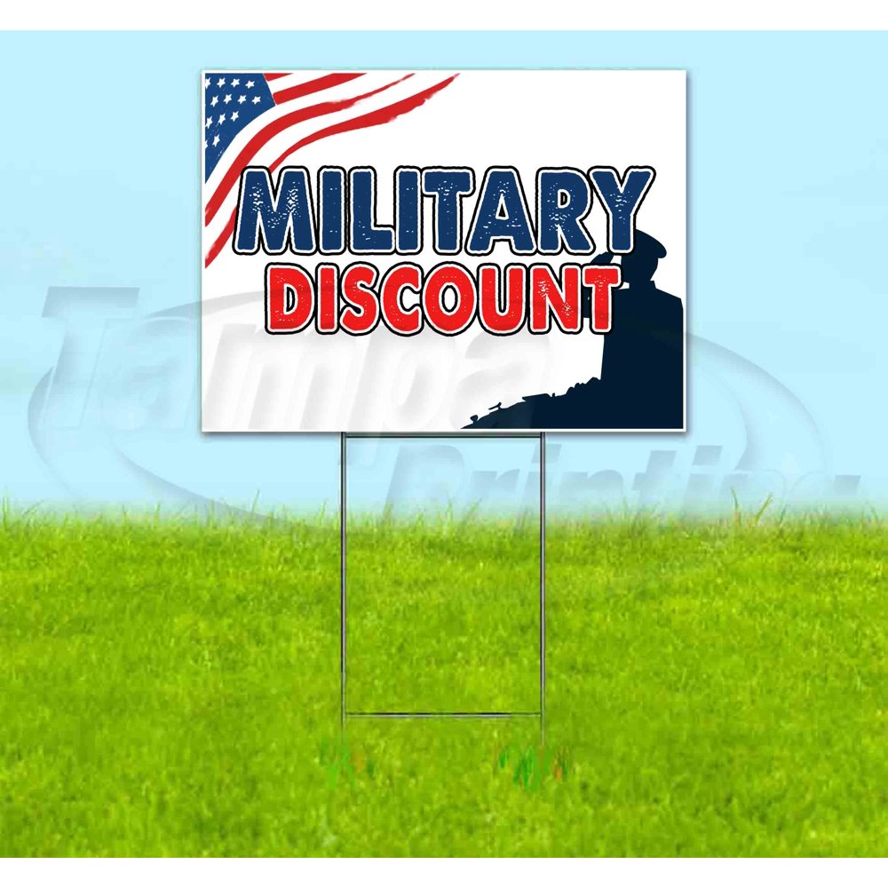 Military Discounts (18" X 24") Yard Sign, Includes Metal Step Stake