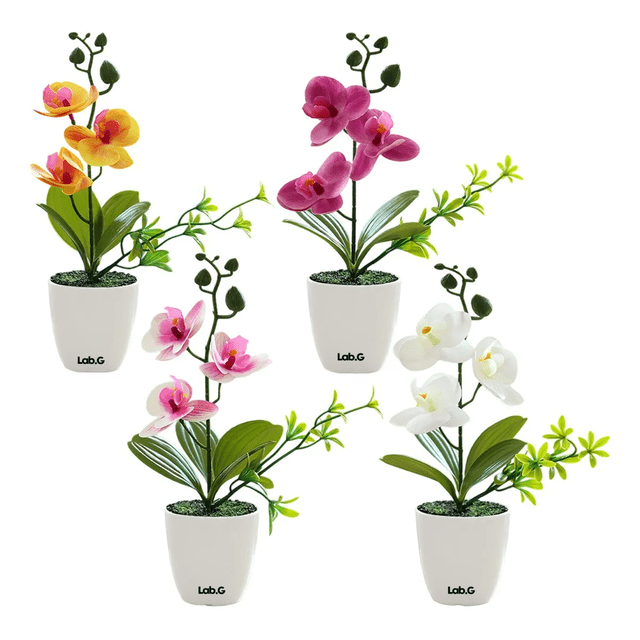4 pzs Arreglo Orquídeas Artificiales Decoración Con Macetas Lab.G, Multicolor