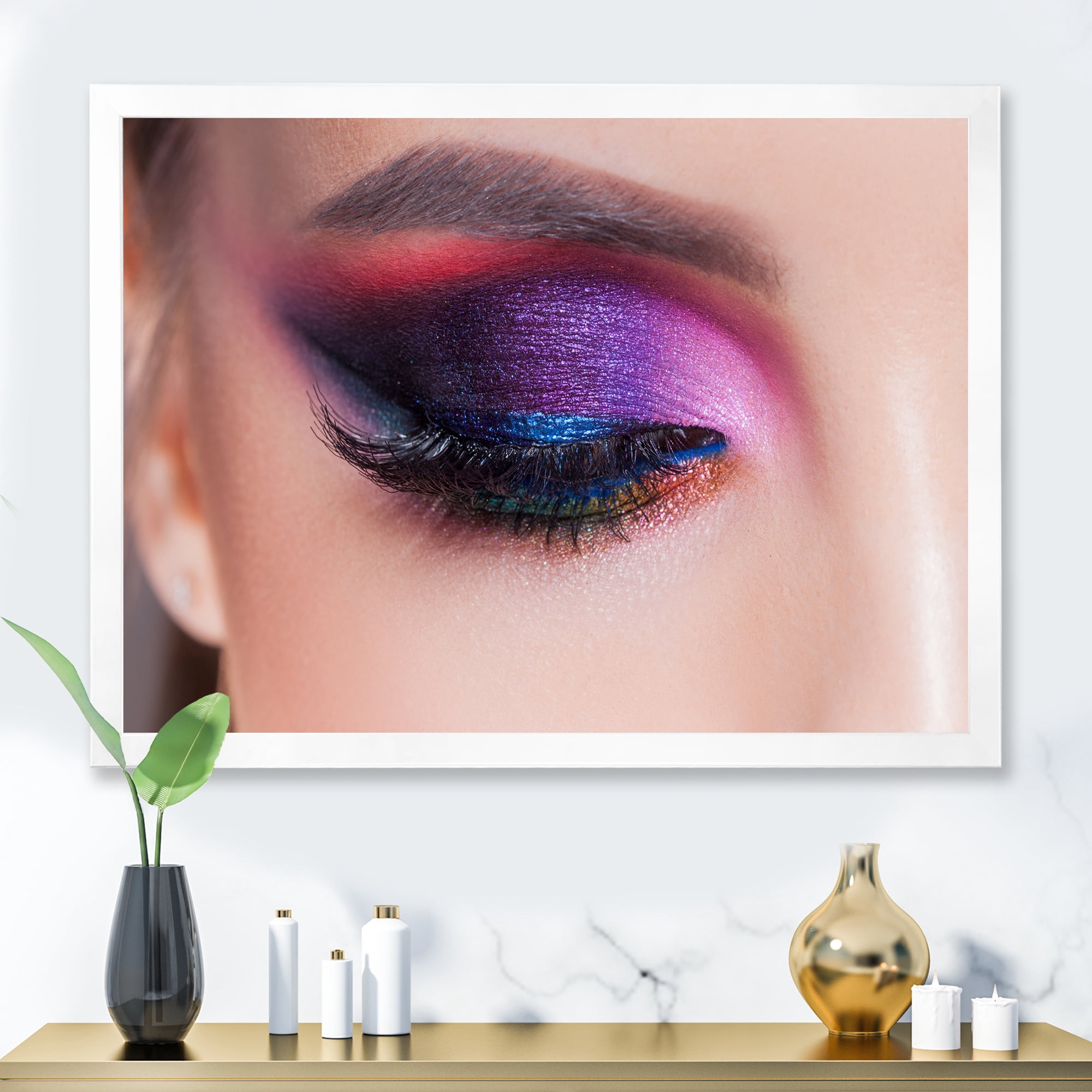 Designart 'Bright Eye Makeup In Luxurious Blue And Pink Shades' Modern Framed Art Print