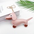 thumbnail image 4 of New dachshund bag charm, PU leather doll keychain accessory, bag ornament, puppy leather charm, tan + gold keychain, 4 of 5