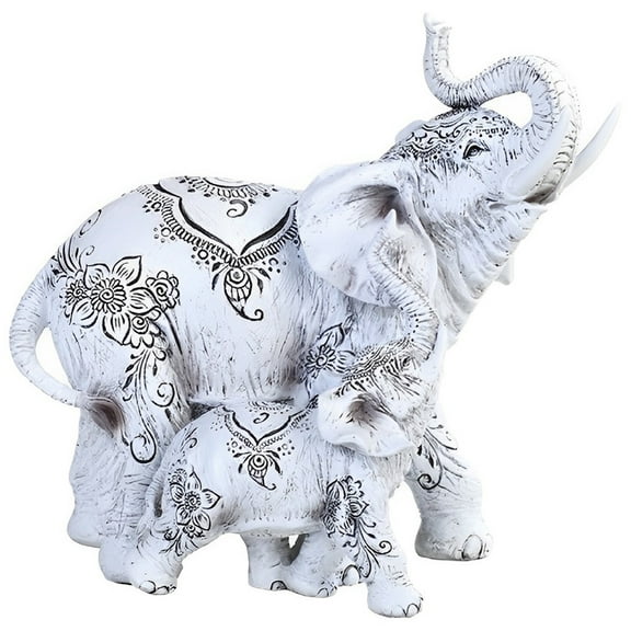 FC Design 8.25"W Decorative White Elephant and Baby with Tattoo Figurine Statue Sculpture Ornament Decoration Home/Room Decor and Unique Gift Ideas for Housewarming, Holidays and Birthdays