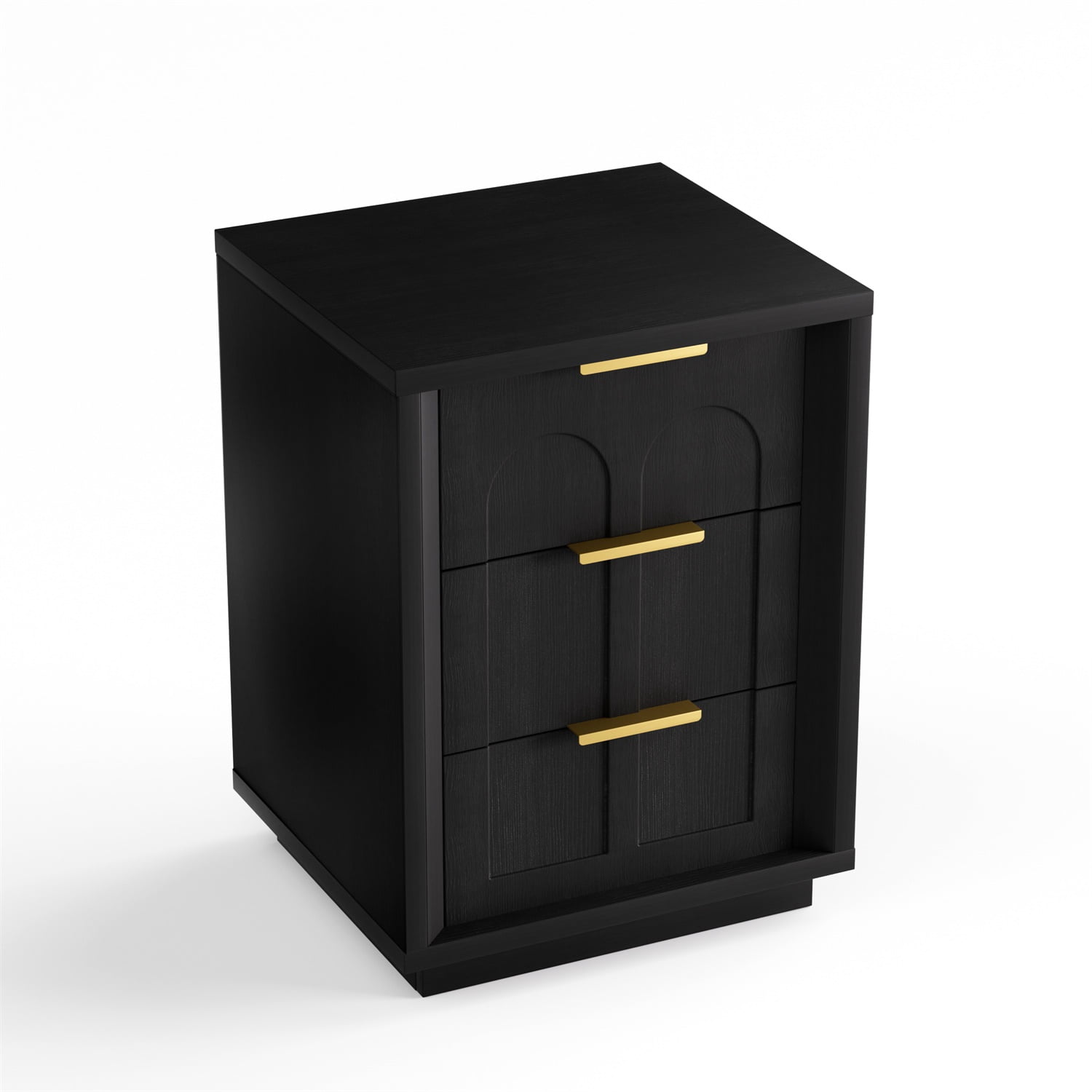 Hommoo 2-Pack Modern Nightstands with Arched Drawer Fronts, 3-Drawer Storage Side Tables with Gold-Tone Metal Handles for Bedroom, Living Room or Office, Black