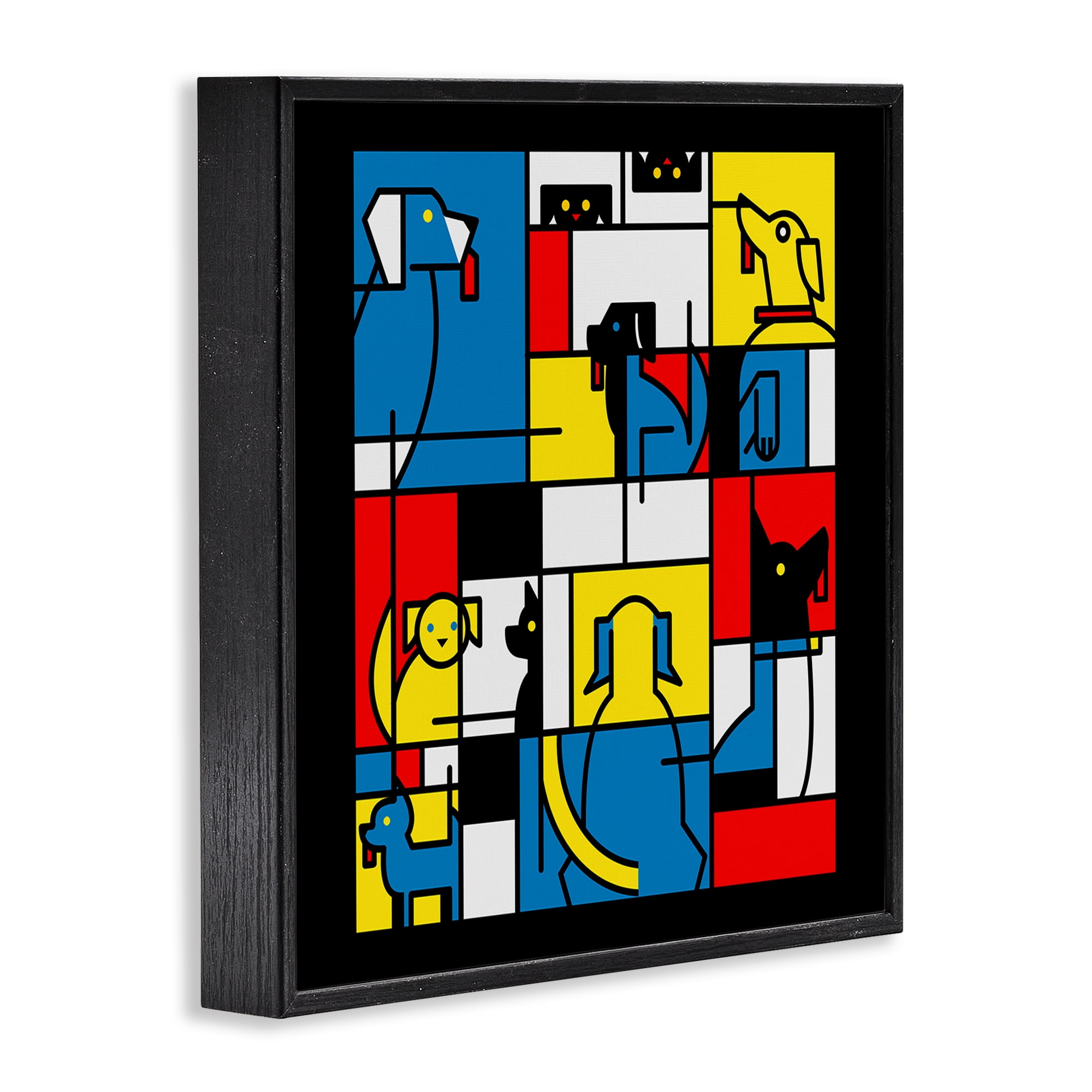 Stupell Industries Color Block Dogs Abstract Black Framed Giclee Art, design by Tobe Fonseca