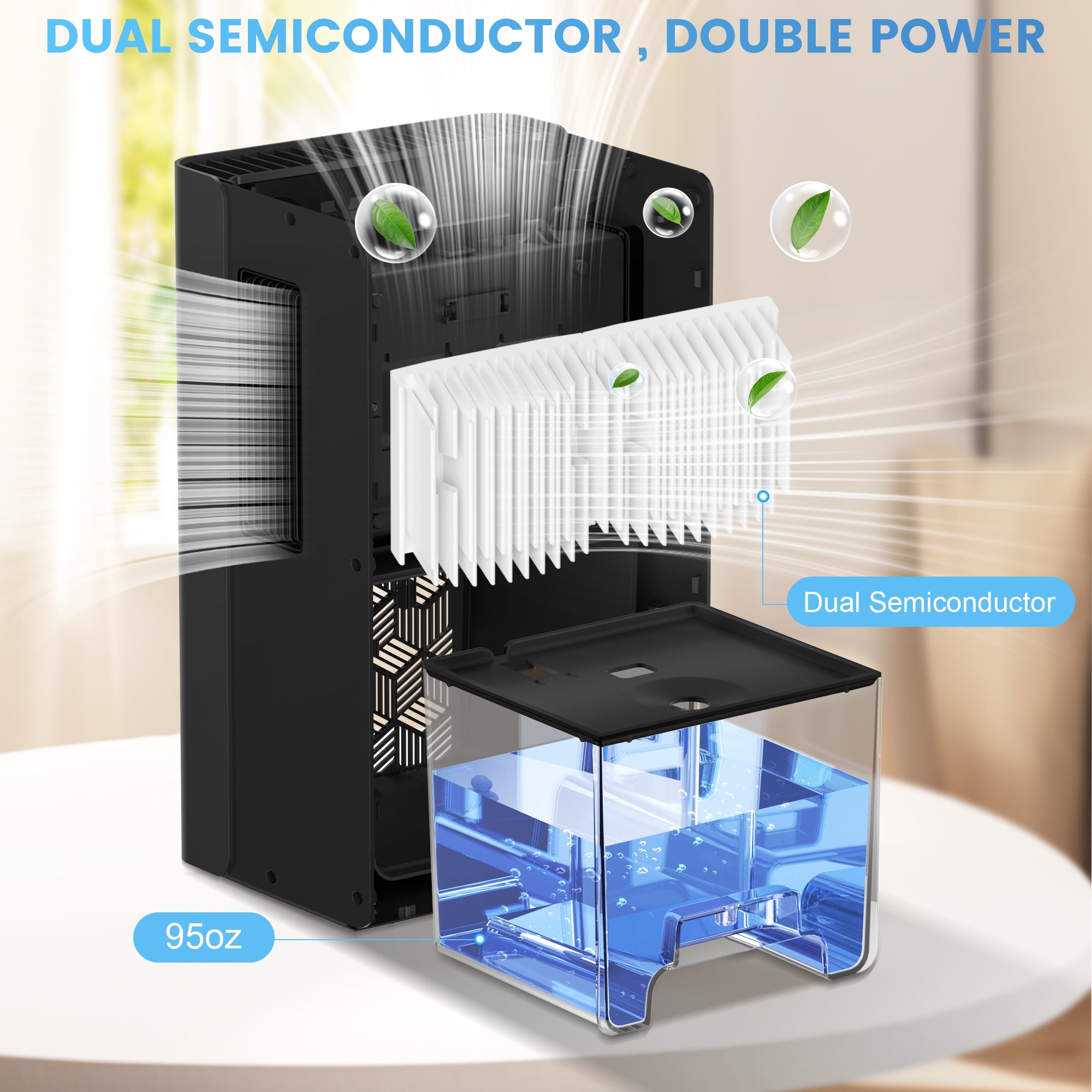 EGEH Dehumidifier, Dehumidifiers for Room, 95 oz Water Tank, (950 sq.ft) Dehumidifiers for Basement Home Bathroom Bedroom with Auto Shut Off, 7 Colors LED Light, Black