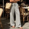 thumbnail image 7 of Ailaofu Women's Summer Striped Wide Leg Pants Drawstring Elastic Waist Casual Palazzo Trousers with Pockets Lightweight Loose Beach Pants for Vacation, 7 of 7