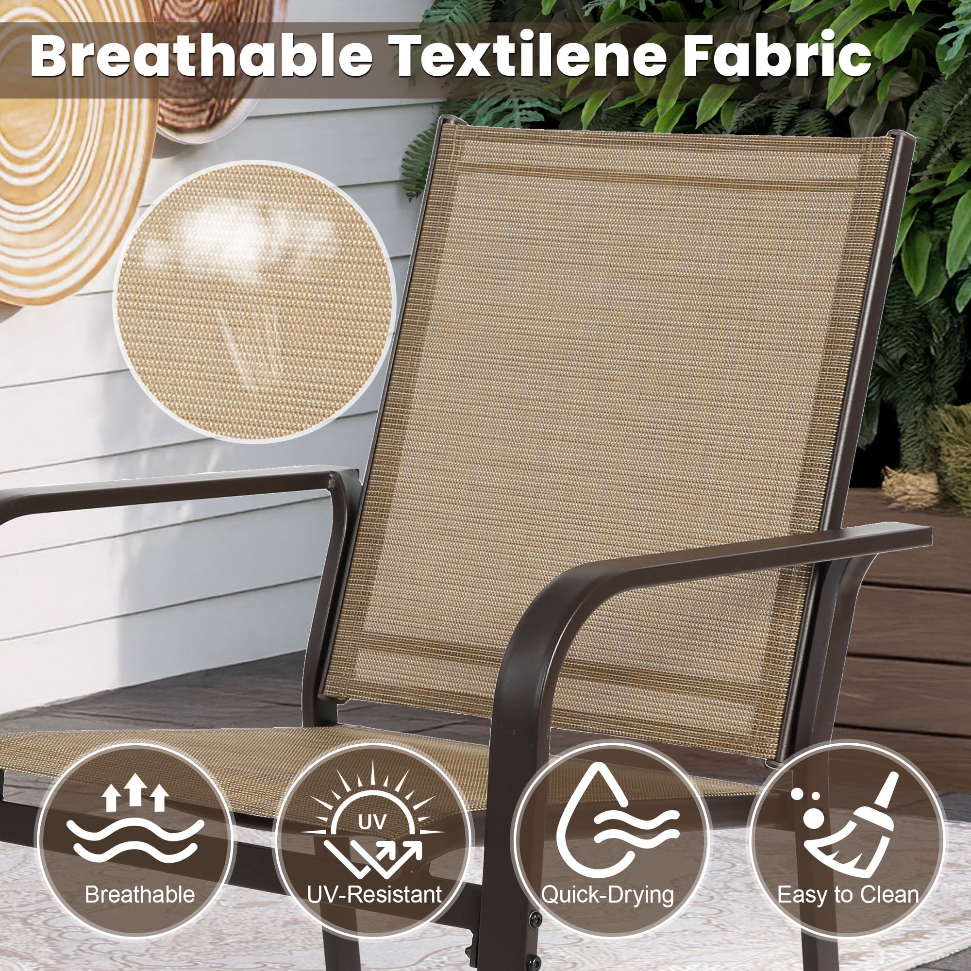 7-Piece Outdoor Dining Table Set, Patio Dining Table Set for 6, Patio Furniture Outdoor Table and Textilene Chairs, HDPE Tabletop, Reinforced Frame, Brown