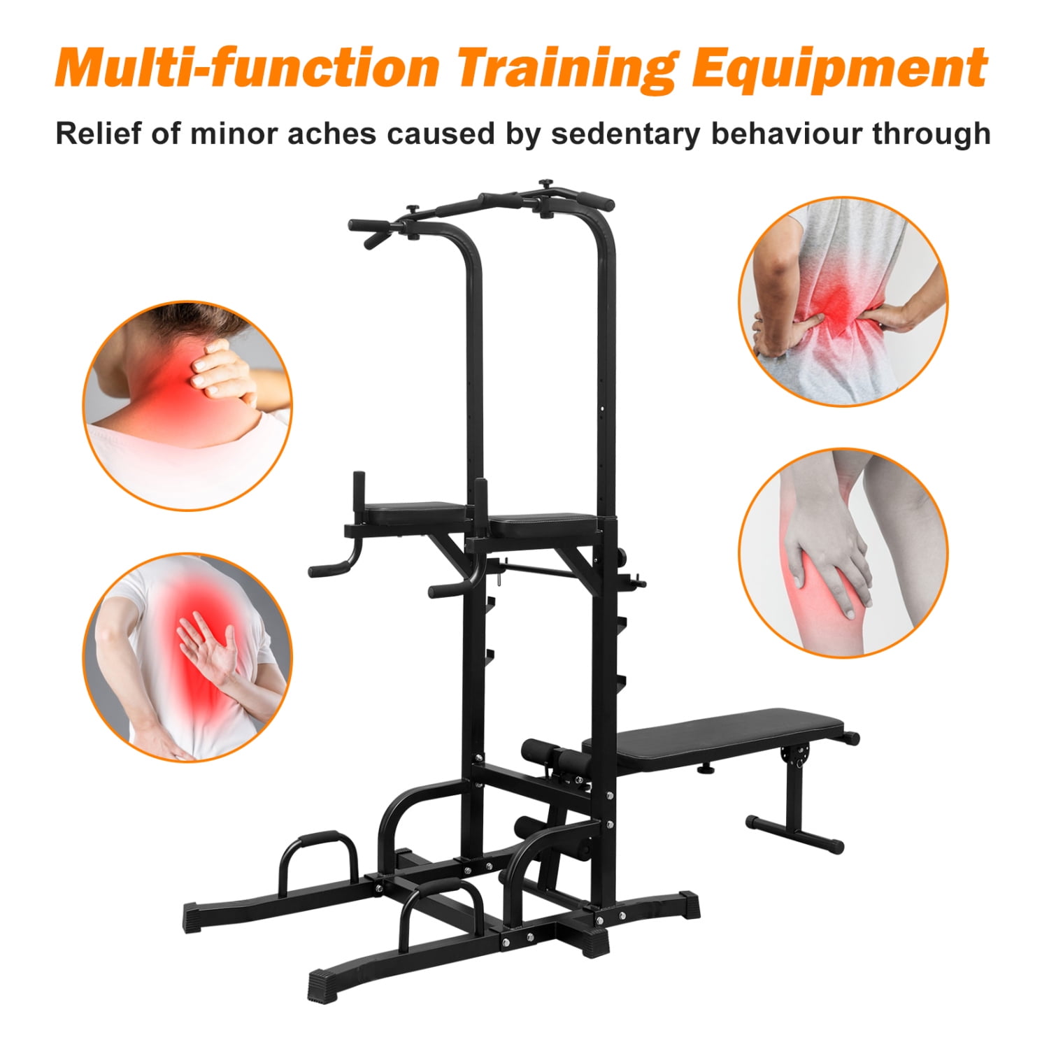 Pull Up Bar Dip Station with Bench, Multi-Function Strength Training Equipment with Adjustable Height and Anti-Slip Handle, Workout Station for Home, Gym, Black