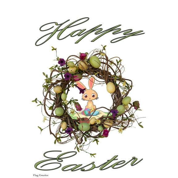 Flag Emotes - Double Sided Garden Flag - Happy Easter Wreath & Bunny