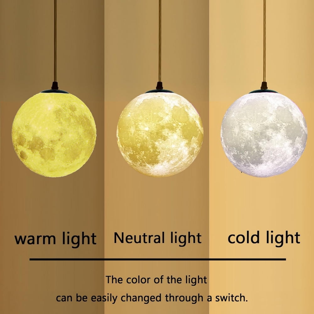 Resin Moon Pendant Lamp Plug in Adjustable Cord, 3D Printing Hanging Ceiling Lighting Fixture, Pendant Light for Home, Office, Bars and Cafe, ddct210821B05