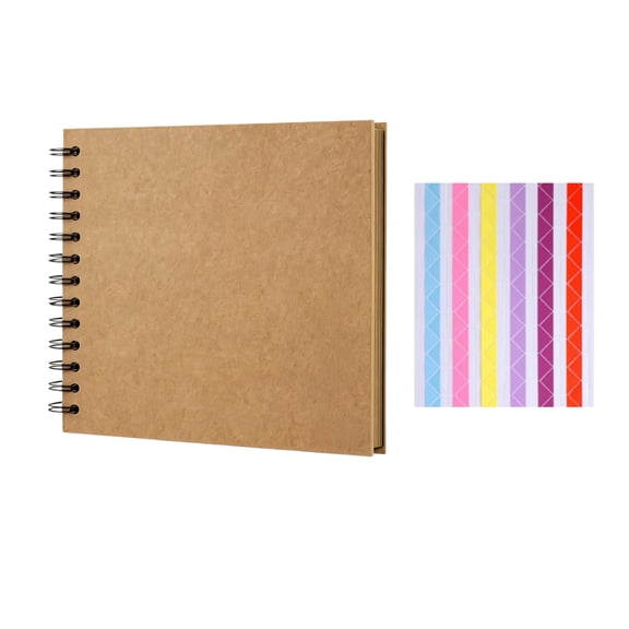 10x10 Inch Brown Scrapbook Album with 2 Sheet Photo Corner Stickers, Hardcover Kraft Photo Memory Book, 20 Sheets 40 Pages