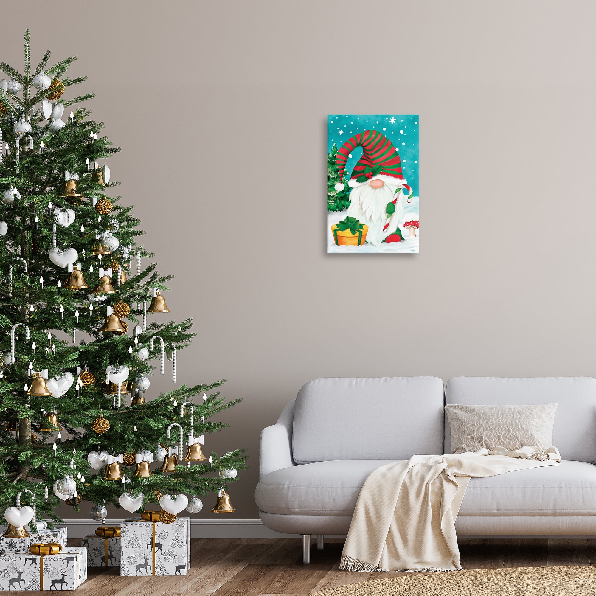Stupell Industries Holiday Elf & Gifts Holiday Painting Gallery Wrapped Canvas Art Print Wall Art, 16 x 24