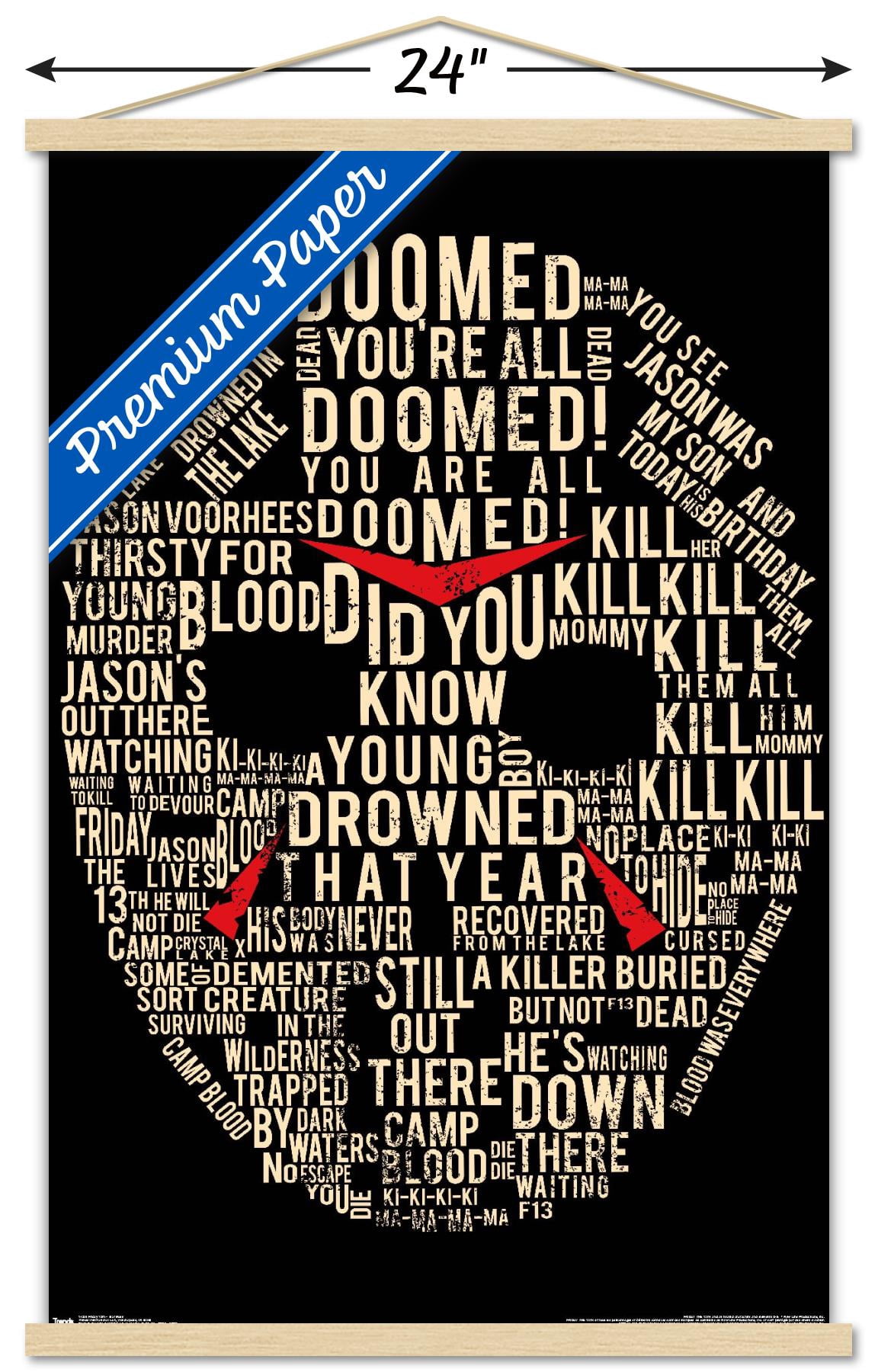 Friday The 13th - Text Mask Wall Poster with Wooden Magnetic Frame, 22.375" x 34"