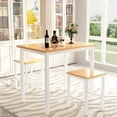 thumbnail image 2 of LinkRomat 3 Piece Dining Room Table Set for 2, 47" Farmhouse Dining Table with Benches, Rectangular Kitchen Sets for Small Space, Apartment, Restaurant, White & Walnut, 2 of 9