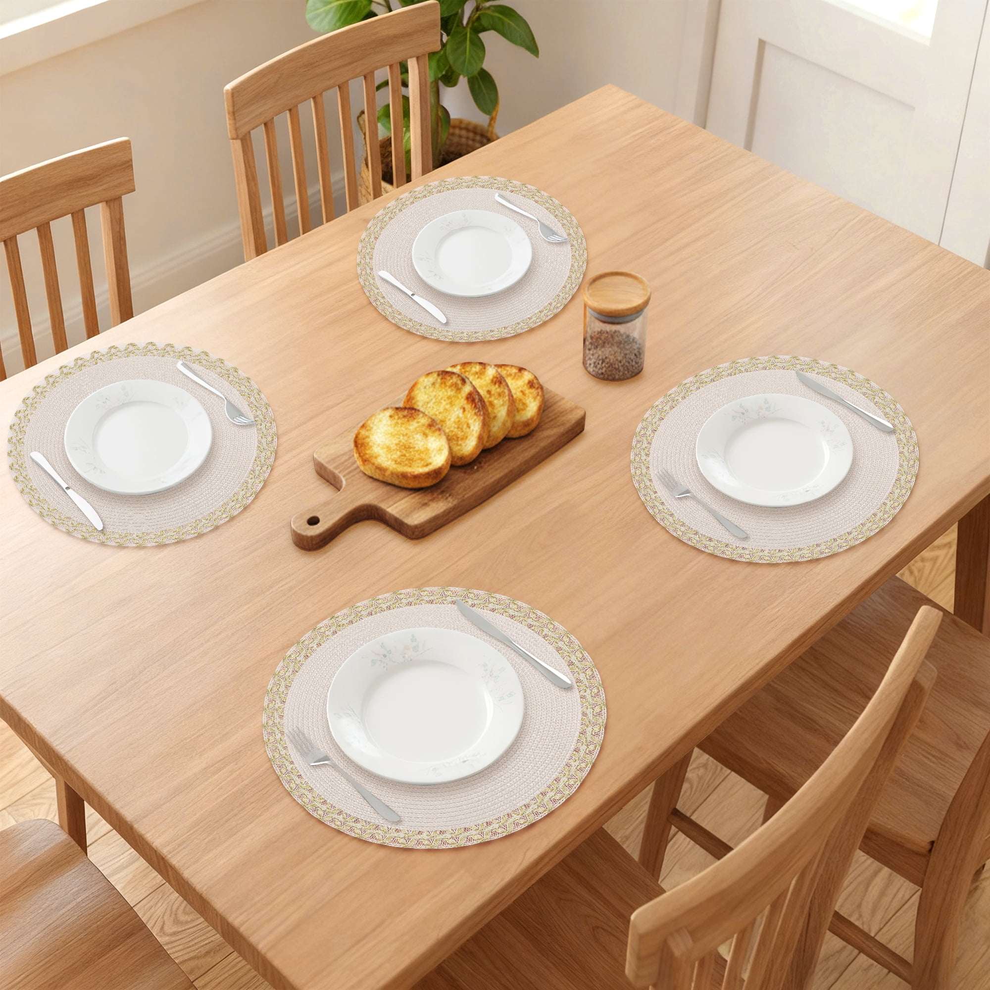 Unique Bargains Rustic Placemats 6 Pack Round Woven Placemats Beige 15x15inch